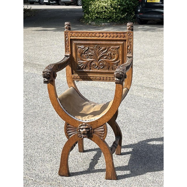 Edwardian Oak Chair with Carved Lion Heads For Sale - Image 12 of 12