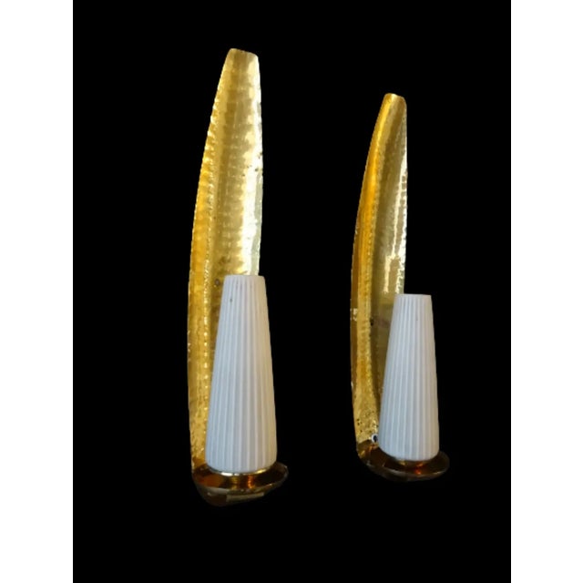 Large Wall Lamps in Hammered Brass, 1950s, Set of 2 For Sale - Image 9 of 10