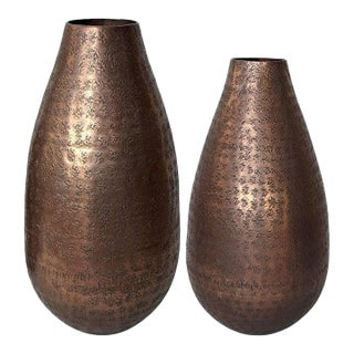 Torre & Tagus Talis Hammered Vases Set of 2 Copper Aluminum Teardrop 15"/13" For Sale