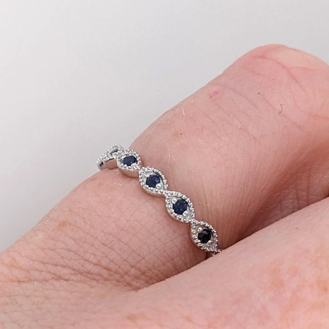 Modern Blue Sapphire Eternity Band Ring in Solid 14K White Gold For Sale - Image 3 of 7