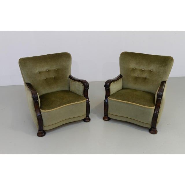 Danish Art Deco Green Velvet Lounge Chairs, 1930s, Set of 2 For Sale - Image 6 of 18