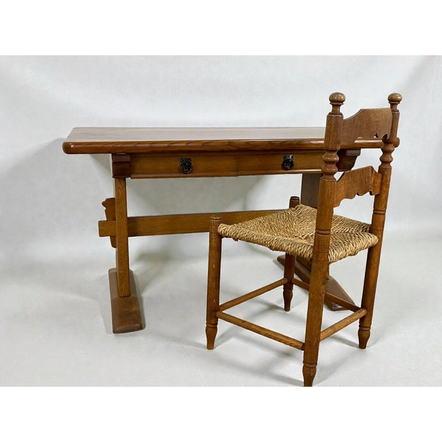 Vintage Oak Writing Desk with Trestle Base, 1940s For Sale - Image 6 of 16