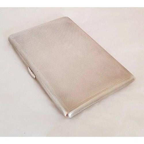 George VI Turned Sterling Silver Engine Cigarette Case by W. H. Manton, 1945 For Sale - Image 4 of 13
