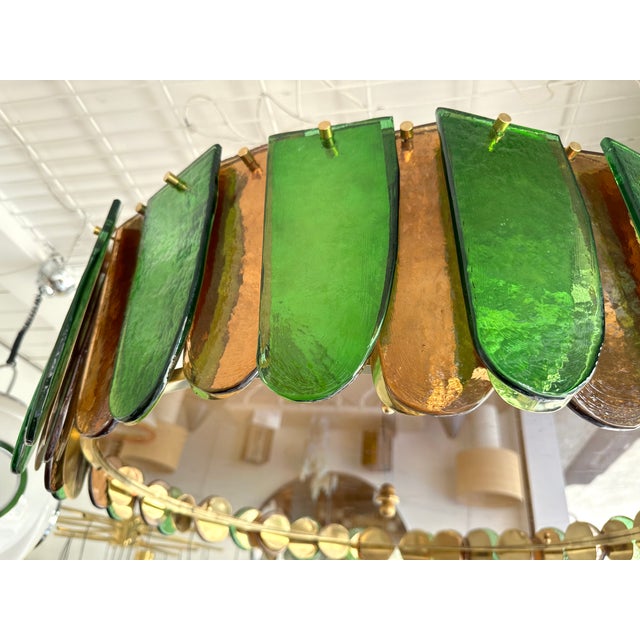Contemporary Chandelier Brass and Murano Glass Blade, Italy For Sale - Image 11 of 12