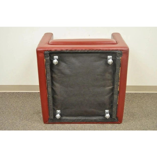 Vintage Mid Century Modern Red Leather Cube Club Lounge Chair on Rolling Casters For Sale - Image 9 of 10