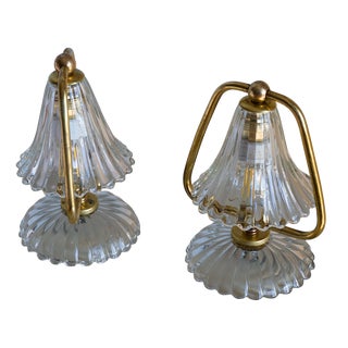 Mid-Century Murano Glass Bedside Lamps from Barovier & Toso, 1950s, Set of 2 For Sale