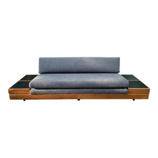 Mid Century Modern Modular Sofa With Walnut and Leather Side Tables For Sale