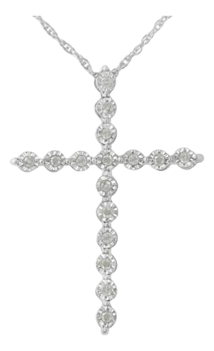 .925 Sterling Silver 1/6 Cttw Brilliant-Cut Diamond Miracle-Set Shared Prong Cross 18" Pendant Necklace (I-J Color, I2-I3 Clarity)
