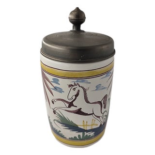 Vintage Cylindrical Mug with Pewter Lid, 1970s For Sale