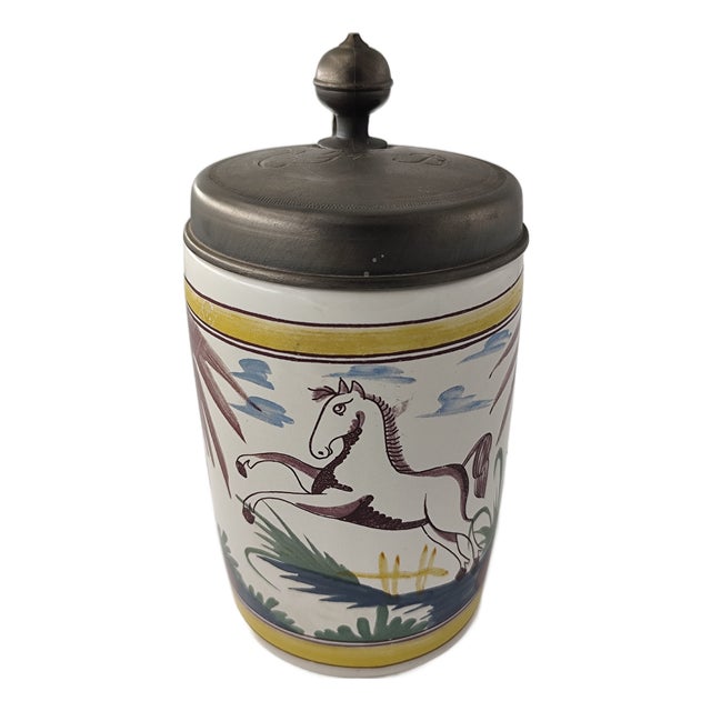 Vintage Cylindrical Mug with Pewter Lid, 1970s For Sale