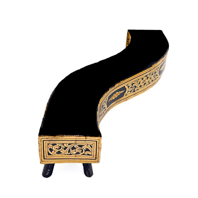 Paint Mid-20th Century Burmese Lacquer Candlesticks and Serpentine Tray, Shwe Zawa Gold Leaf, Set of 3 For Sale - Image 7 of 10