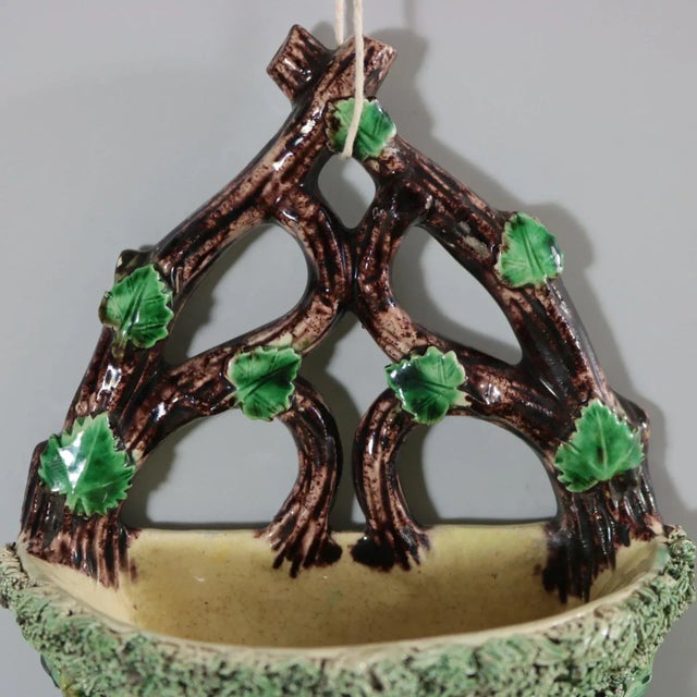 19th Century Portuguese Palissy Majolica Snake & Bird Wall Pocket For Sale - Image 4 of 12