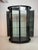Rare mid-century italian design glass display cabinet with refined white leather doors in black wooden frame by rossi di...