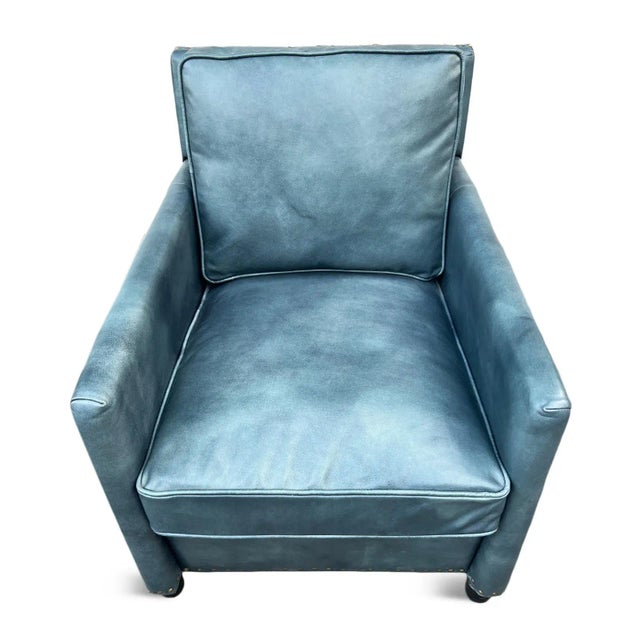 Blue Leather Rivet Club Chair For Sale - Image 4 of 6