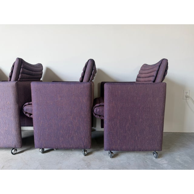 1980s Postmodern Vladimir Kagan Style Upholstered Dining Armchairs With Casters – Set of 4 For Sale - Image 10 of 17