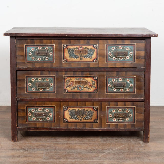 Folk Art 19th Century Original Hand Painted Blanket Chest of Three Drawers From Hungary For Sale - Image 3 of 13