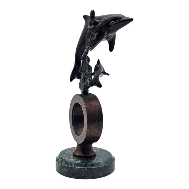 Modernist Bronze Dolphin Sculpture on Marble Base, 8" For Sale In San Francisco - Image 6 of 14