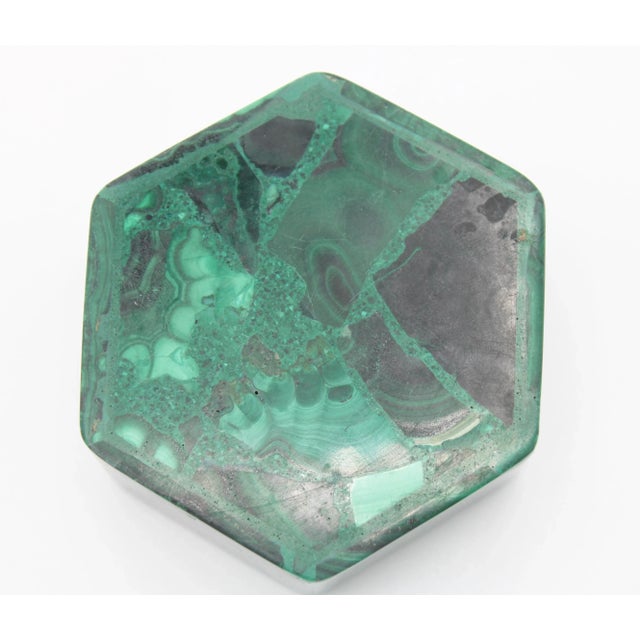 Gemstone Vintage Hexagonal Genuine Malachite Box For Sale - Image 7 of 10