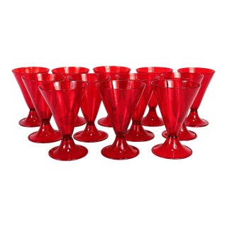 Set of 12 Red Venetian / Murano Glass Salviati Attributed Wine Goblets or Cups For Sale