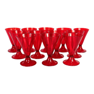Set of 12 Red Venetian / Murano Glass Salviati Attributed Wine Goblets or Cups