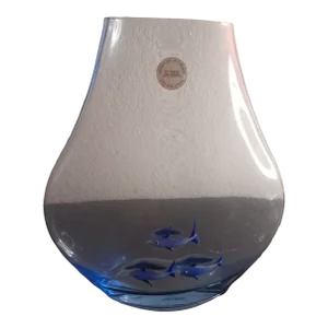 1980s Vidrios San Miguel Spain Recycled Aqua Art Glass Moon Flask Vase