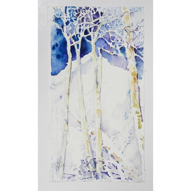 Rustic Small 1997 Impressionist Snowy Mountain Winter Watercolor Painting For Sale - Image 3 of 3