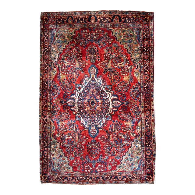 1920s, Handmade Antique Persian Sarouk Rug 3.10' X 5.4' For Sale