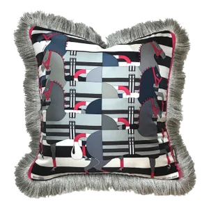 Hermes Rocabar Noir Vintage Silk Scarf Pillow