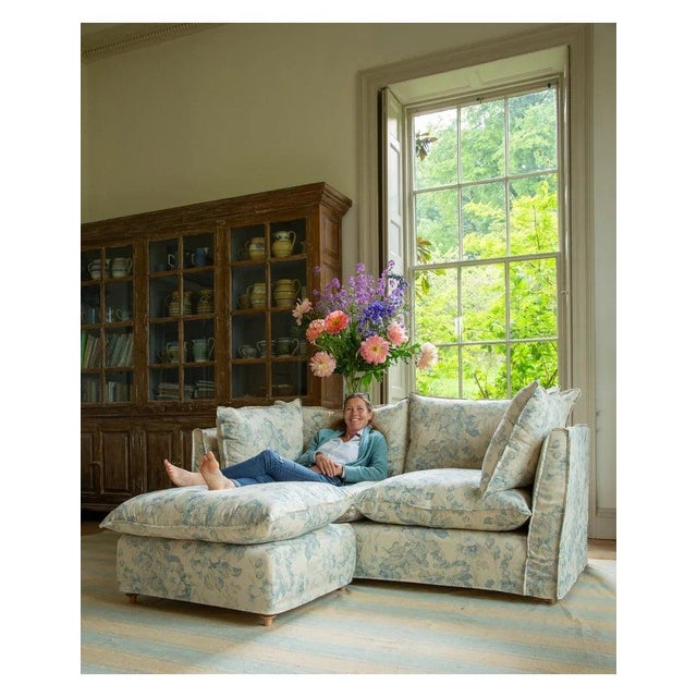 English Sophie Conran Coco 3x3 Sectional Sofa - Andrew Martin Midsummer Faded Blue with Knife Edge Cushion For Sale - Image 3 of 6