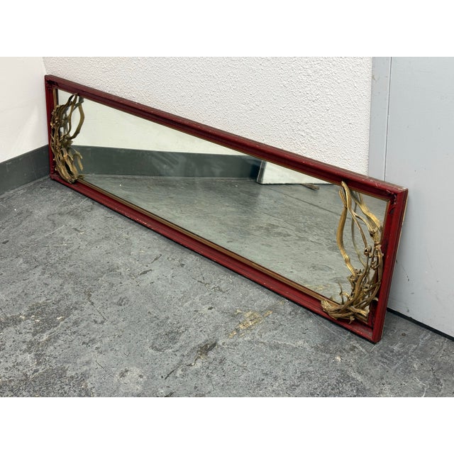 Asian-Inspired Red + Gilt Botanical Wall Mirror, Vintage For Sale - Image 10 of 12