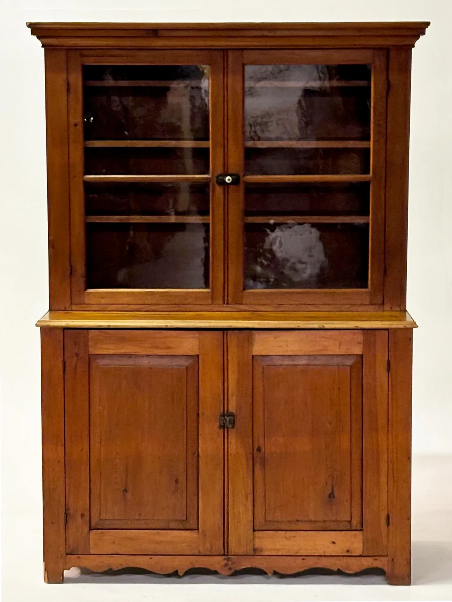 Early 1800's Pennsylvania Dutch Pine Country Cupboard With Wavy