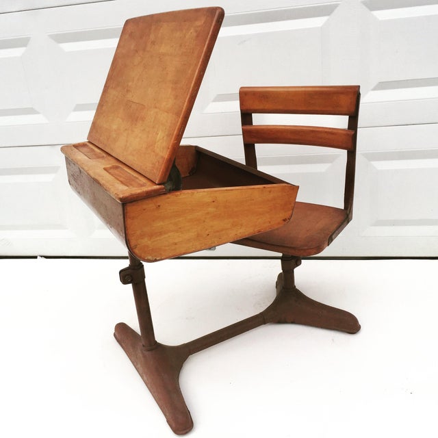 Vintage MidCentury Modern Industrial School Desk Chairish