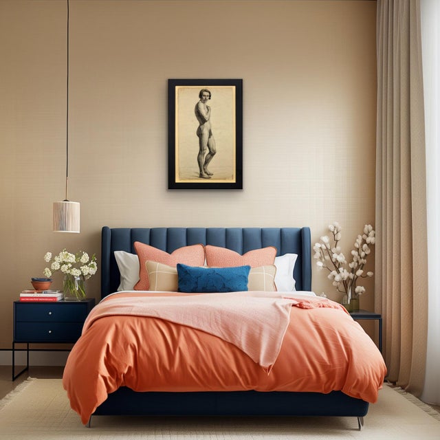 Henry Arthur Roberts after Drölling, Pre-Second Republic French Academy Life Study of Standing Male Nude, 1800s, Charcoal & Pencil on Paper For Sale - Image 16 of 18