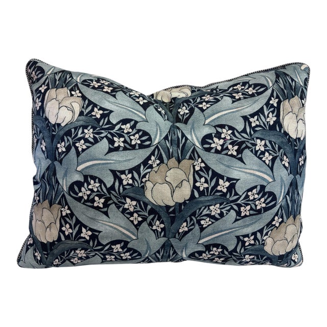 Gp & J Baker "Tulips and Jasmine" Linen Print With Velvet Back Lumbar Pillow, 14" X 20" For Sale