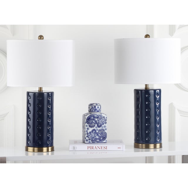Textile 26 Inch H Table Lamp in Navy - a Pair For Sale - Image 7 of 9