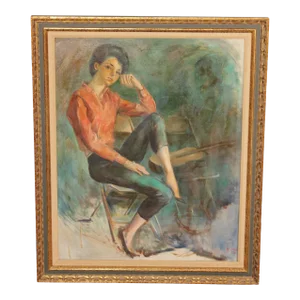 Ray Lash 1960s Portrait of Woman Original Oil Painting