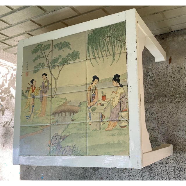1970s 1970s Asian White Side Table With Painted Tiles For Sale - Image 5 of 8