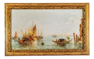 Jane Vivian, The Lagoon, Venice, 19th Century, Oil on Canvas, Framed