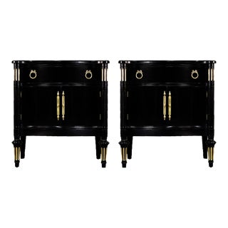 Vintage French Louis XVI Style Nightstands in Black and Gold - Newly Painted For Sale