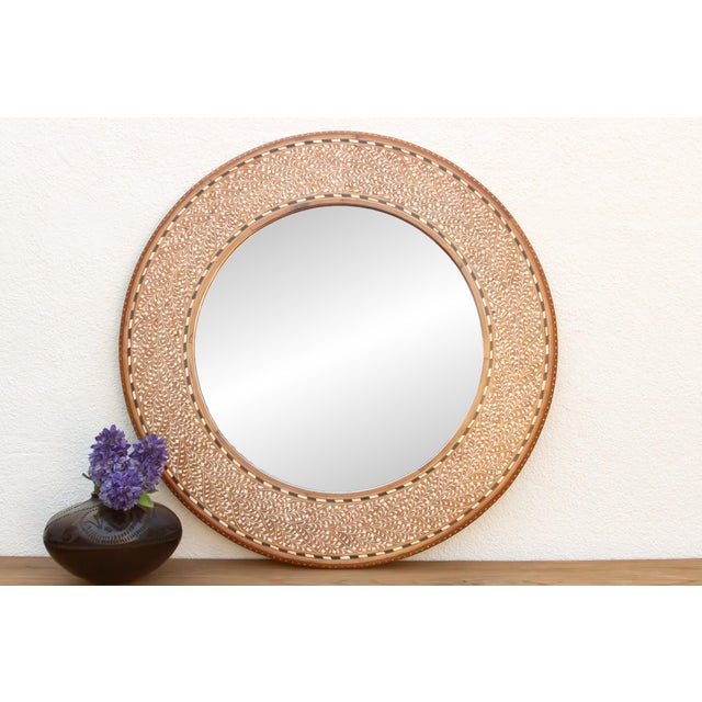 Indian Finely Fern Leaf Inlay Round Mirror For Sale - Image 3 of 8