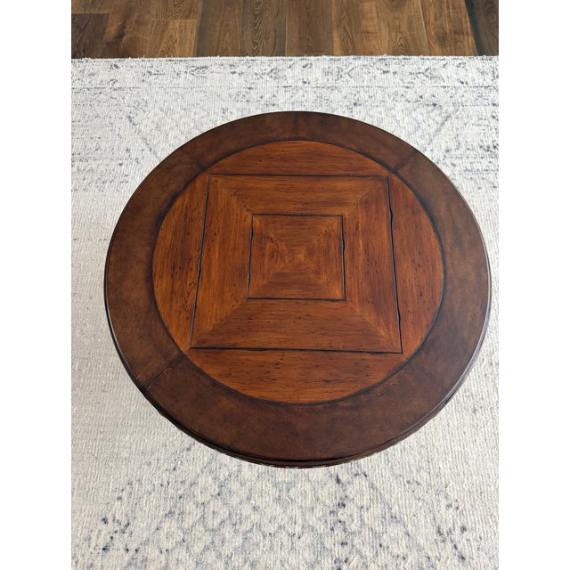 Ferguson Copeland “Highlands” Collection Round Parquet End Table With Iron Scroll Base For Sale - Image 6 of 7