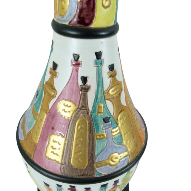 White Italian Table Lamp Mid-Century . Ceramic With a Colorful Wine Bottle Design For Sale - Image 8 of 12