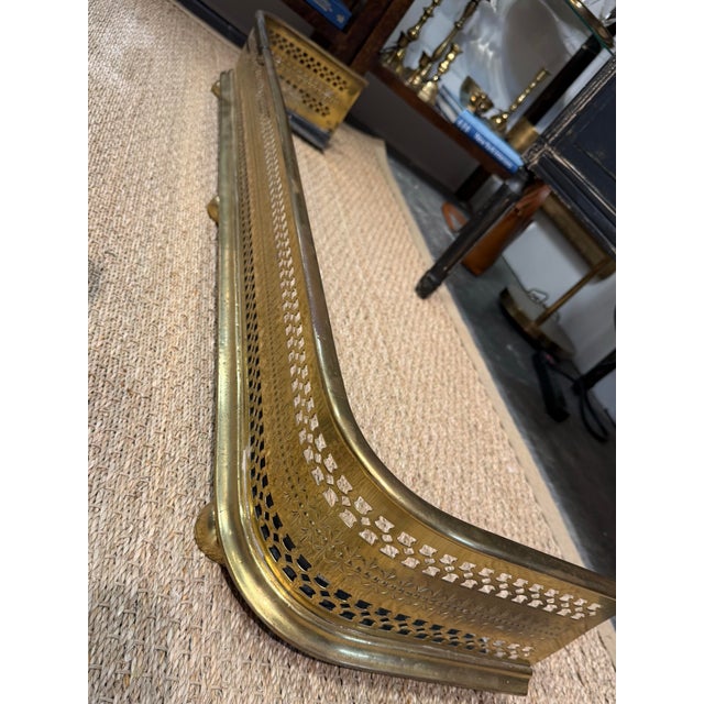 Antique English Reticulated Brass Fireplace Fender For Sale - Image 10 of 11