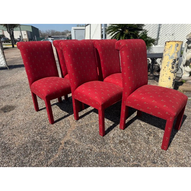 Late 20th Century Late 20th Century Set of 6 Fully Upholstered Parsons Style Dining Chairs For Sale - Image 5 of 6