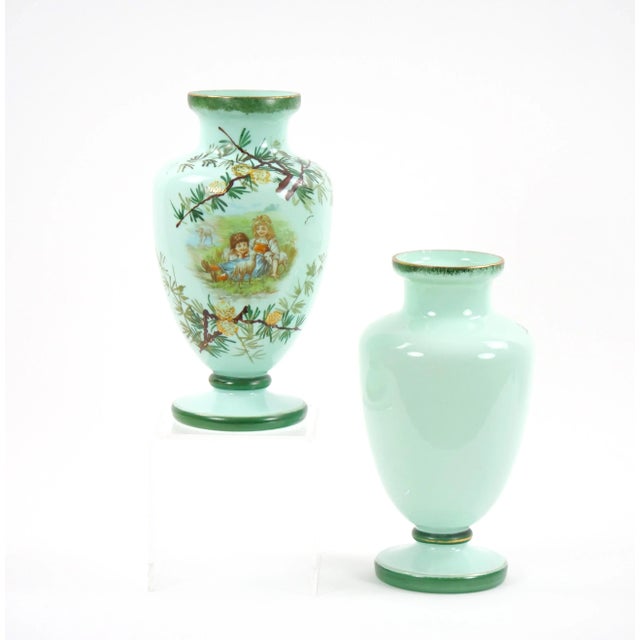 Early 20th Century French Hand Painted / Decorated Art Glass Pair Vase For Sale - Image 12 of 12