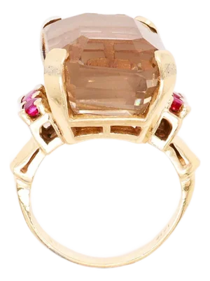 Retro 14k Gold, Quartz, and Ruby Cocktail Ring
