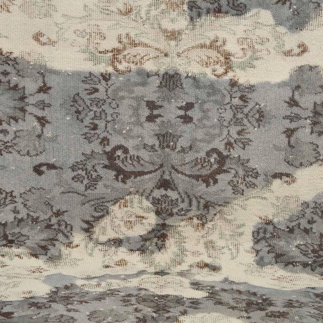 1970s 1970s Vintage Turkish Oushak Handmade Wool Cotton Gray Area Rug For Sale - Image 5 of 12