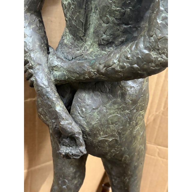 Metal Artist Signed 35” 20th Century Expressionist Nude Bronze Sculpture For Sale - Image 7 of 12