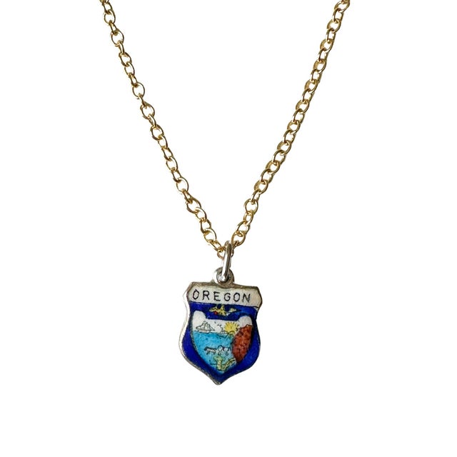 Mid-Century Modern Oregon Vintage Fritz Reu Sterling Silver Enamel Charm on New 18 Inch Gold Filled Necklace For Sale - Image 3 of 5
