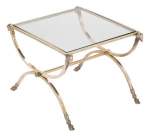 Italian Mid-Century Glass Topped Bronze Side Table with Rams Heads and Hoof Feet